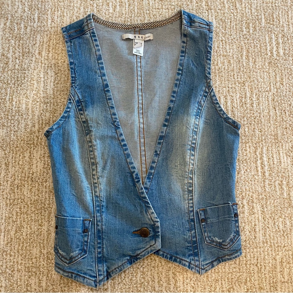 Mango One button Denim Vest size small